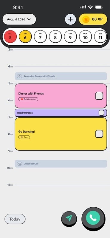 Meatball calendar and daily task interface
